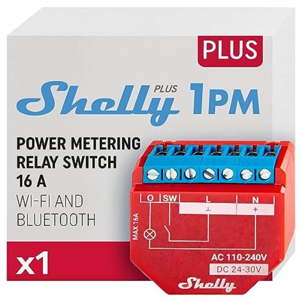 Shelly Plus 1PM | WLAN & Bluetooth Relais Schalter mit Strommessung – Kompatibel mit Home Assistant