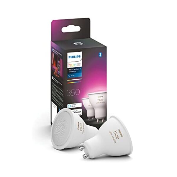 Philips Hue White & Color Ambiance GU10 LED Spot (350 lm) dimmbare 2er Pack | ZigBee – Kompatibel mit Home Assistant