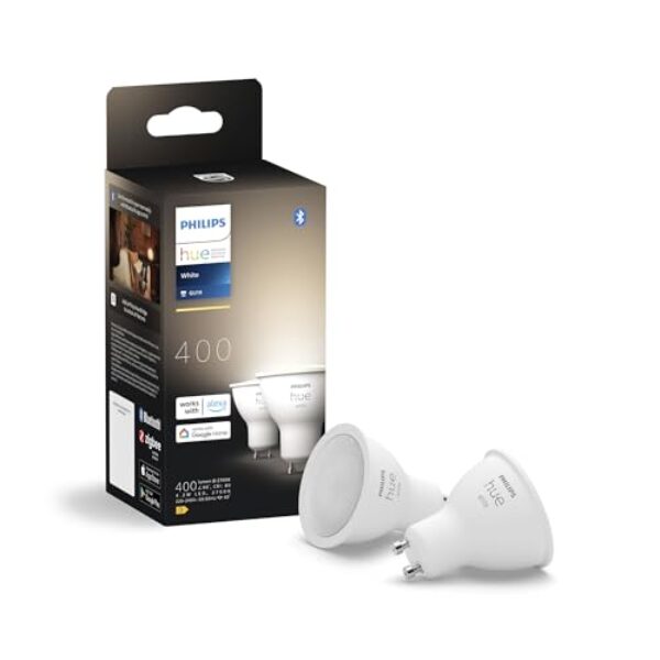 Philips Hue White GU10 LED Spot 2er Pack (400lm) dimmbar | ZigBee – Kompatibel mit Home Assistant