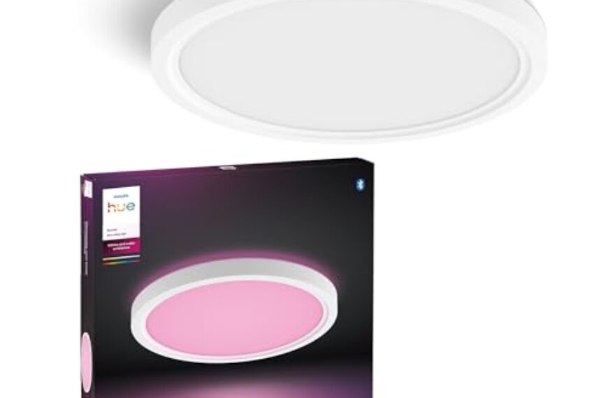 Philips Hue Devote Smart LED-Panel-Licht, weißes und farbiges Ambiente, rund 30 cm, 16,6 W, 2000 Lumen, weißer Rahmen für Innenbeleuchtung, Decke, Wohnzimmer, Küche, Flur