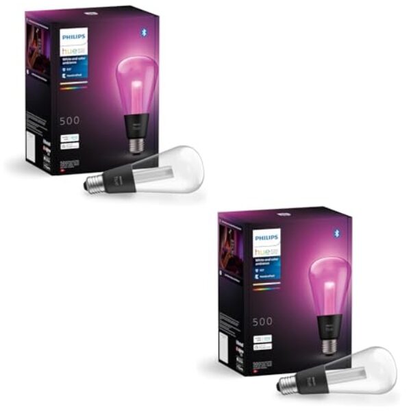 Philips Hue Lightguide Bundle 2x ST72 Edison White & Colour Ambiance E27 Smarte LED-Lampen Lichtsystem mit 16 Mio. Farben, smarte Lichtsteuerung über Sprache und App