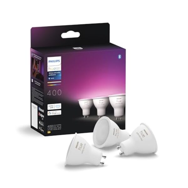 Philips Hue White & Color Ambiance GU10 LED Spot 3er Pack (400 lm), dimmbare LED Lampen für das Hue Lichtsystem mit 16 Mio. Farben, smarte Lichtsteuerung über Sprache und App