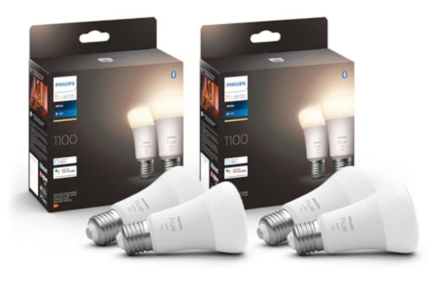 Philips Hue White E27 Lampe 4 Pack 4x1055lm, dimmbar, warmweißes Licht, steuerbar via App, kompatibel mit Amazon Alexa,9.5W (Echo, Echo Dot)
