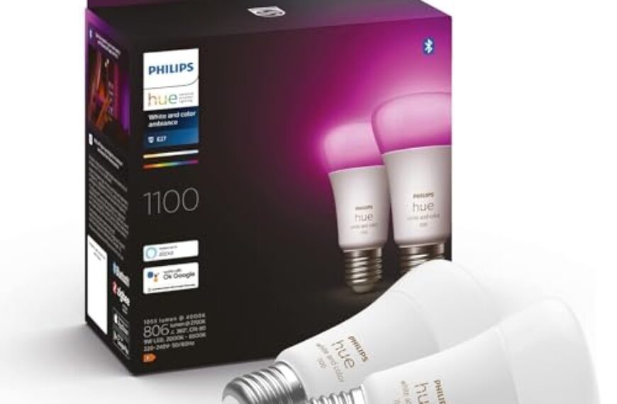 Philips Hue White & Color Ambiance E27 LED Lampen (1100lm), TESTSIEGER Stiftung Warentest (01/2024), dimmbare LED Lampen mit 16 Mio. Farben, smarte Lichtsteuerung über Sprache und App, 2er Pack