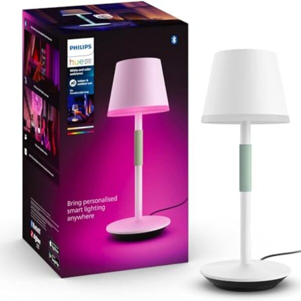 Philips Hue White & Color Ambiance Go Tragbare Tischleuchte (530 lm), dimmbare LED Leuchte für das Hue Lichtsystem mit 16 Mio. Farben, smarte Lichtsteuerung über Sprache oder App, weiß