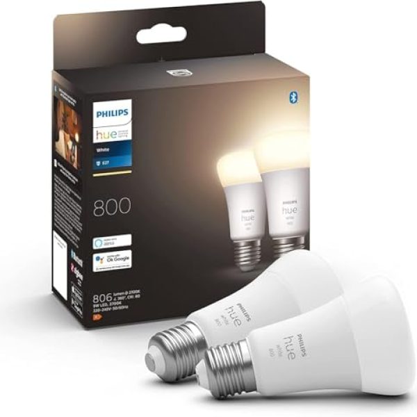 Philips Hue White E27 Lampe Doppelpack 2x805lm, dimmbar, warmweißes Licht, steuerbar via App, kompatibel mit Amazon Alexa (Echo, Echo Dot)